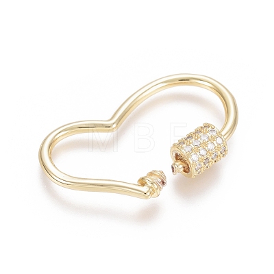 Brass Micro Pave Clear Cubic Zirconia Screw Carabiner Lock Charms ZIRC-L085-05G-1