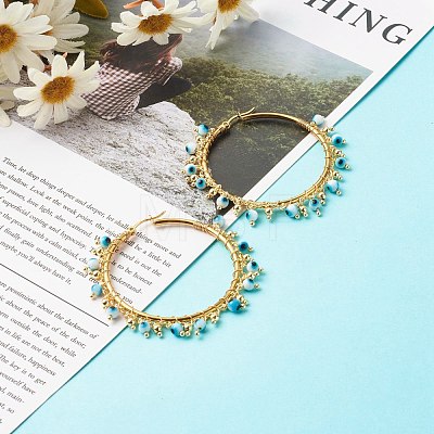 Round Enamel Evil Eye Brass Hoop Earrings EJEW-JE04570-1