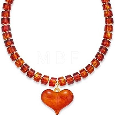 Resin and Plastic Heart Pendant Rondelle Beaded Necklaces with Alloy End Chains FS-WG415CE-07-1