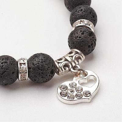 Natural Lava Rock & Gemstone Bead Charm Bracelets BJEW-JB02601-01-1