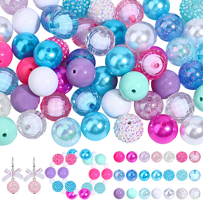 Round Resin Rhinestone & Acrylic & ABS Plastic Imitation Pearl Beads Findings Kits RESI-PA0001-42-1