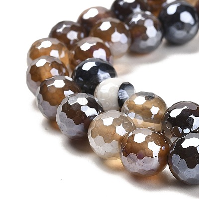 Electroplated Natural Agate Round Beads Strands G-L598-A01-02B-1