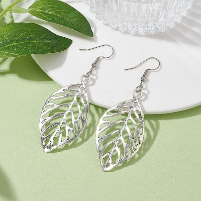 Alloy Leaf Dangle Earrings with 304 Stainless Steel Pins EJEW-JE05510-01-1