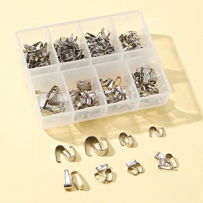 220Pcs 8 Style 304 Stainless Steel Snap on Bails STAS-FS0001-26-1