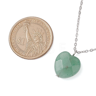 Natural Green Aventurine Faceted Heart Pendant Necklaces NJEW-JN05104-02-1