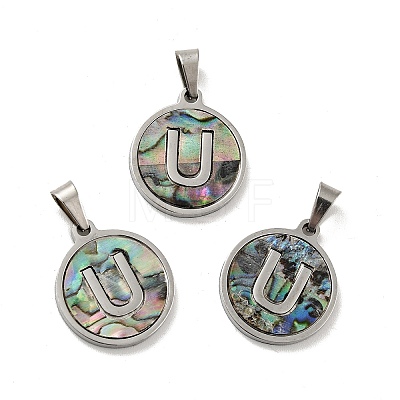 304 Stainless Steel with Paua Shell Pendants STAS-G268-02U-P-1