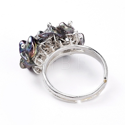 Adjustable Natural Baroque Pearl Keshi Pearl Finger Ring & Dangle Earrings Jewelry Sets SJEW-JS01072-1