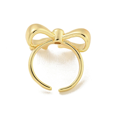 Rack Plated Brass Bowknot Open Cuff Ring for Women RJEW-Z039-06G-1