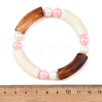 Opaque Acrylic Tube and Round Beaded Stretch Bracelets BJEW-JB14455-1