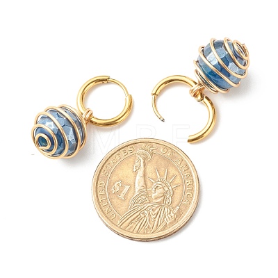 Round Natural Agate Beads Dangle Huggie Hoop Earrings EJEW-JE04718-01-1