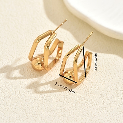 Square with Round Stainless Steel Stud Earrings CE7913-1