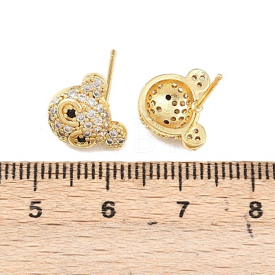 Brass Micro Pave Clear Cubic Zirconia Stud Earrings EJEW-F400-26B-G-1