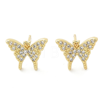 Brass Micro Pave Clear Cubic Zirconia Stud Earrings EJEW-A128-01G-1