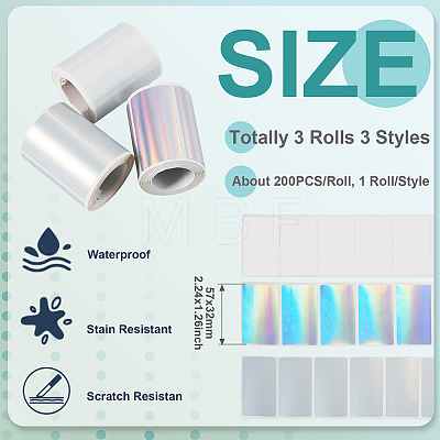 3 Rolls 3 Styles Vinyl Plastic Printable Holographic Stickers OFST-TA0001-10F-1