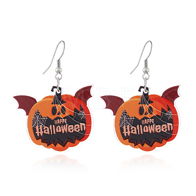 Halloween Pumpkin with Word Alloy Dangle Earrings XN8797-4-1