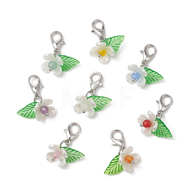 Flower ABS Plastic Imitation Pearl & Acrylic Pendant Decorations HJEW-JM02988-02-1