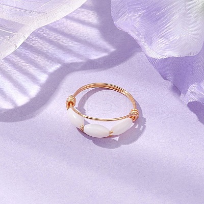 Copper Wire Wrapped Horse Eye Natural Shell Finger Rings for Women RJEW-TA00136-1