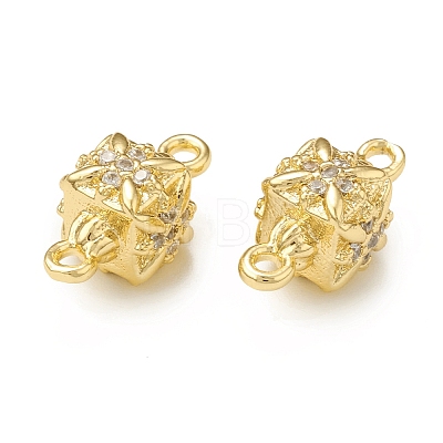Brass Micro Pave Clear Cubic Zirconia Connector Charms KK-P228-67G-1