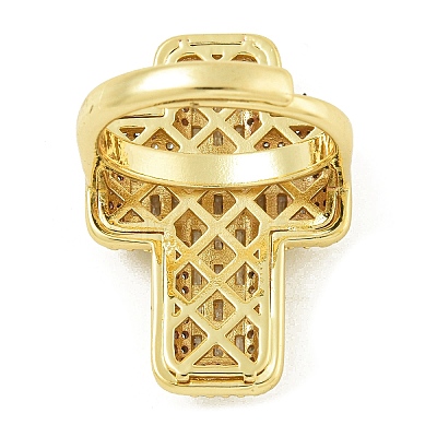 Cross Brass with Cubic Zirconia Open Cuff Rings RJEW-U011-09G-01-1