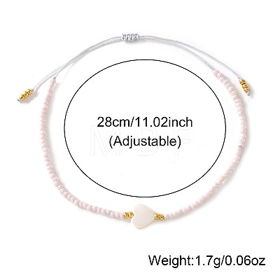 Adjustable Heart Natural Shell & Glass Seed Beaded Braided Bracelets for Women NT9181-1-1
