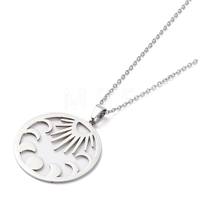 201 Stainless Steel Sun with Moon Phase Pendant Necklace with Cable Chains NJEW-Q317-04P-1