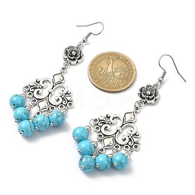 Synthetic Turquoise Beaded Drop Earrings EJEW-JE05385-02-1