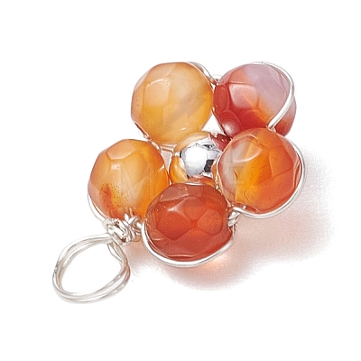 Natural Amazonite & Apatite & Rose Quartz & Amethyst & Red Agate Faceted Round Beaded Pendants PALLOY-JF03606-02-1