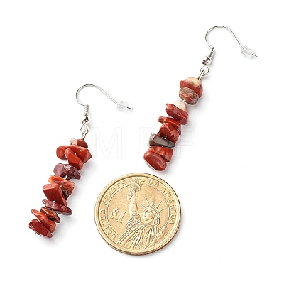 Natural Red Jasper Chip Beads Dangle Earrings EJEW-JE04649-04-1