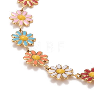 Enamel Daisy Link Chain Necklace NJEW-P220-01G-03-1