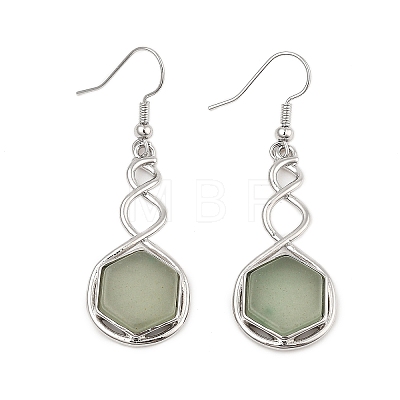 Hexagon Natural Green Aventurine Dangle Earrings EJEW-K298-01P-03-1