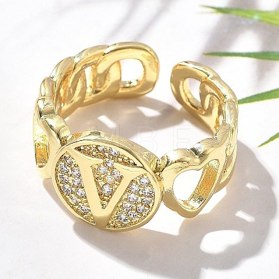 Brass Micro Pave Clear Cubic Zirconia Open Cuff Rings for Women RJEW-K289-02G-V-1