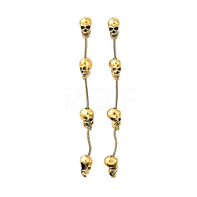 Halloween Tibetan Style Alloy Skull Tassel Stud Earrings EJEW-P328-01AG-1
