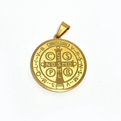 Trendy Necklace Findings Flat Round with San Benito 304 Stainless Steel Pendants STAS-L012-A10G-1