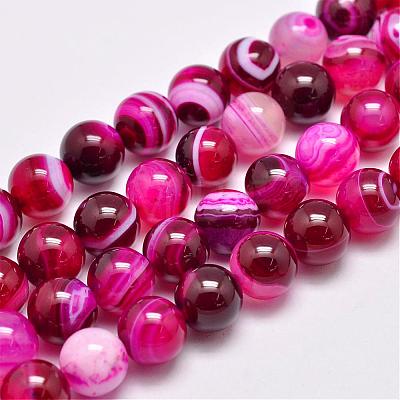 Natural Striped Agate/Banded Agate Bead Strands G-G962-12mm-01-1
