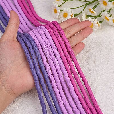 10 Strands 3 Colors Flat Round Eco-Friendly Handmade Polymer Clay Beads CLAY-SZ0002-03A-1