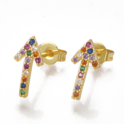 Brass Micro Pave Cubic Zirconia(Random Mixed Color) Ear Studs EJEW-S201-83-1