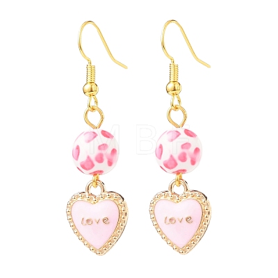 3 Pairs 3 Style Pink Alloy Enamel Charms & Resin Beads Dangle Earrings EJEW-JE05030-03-1