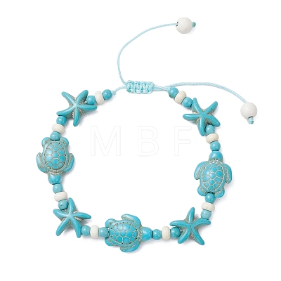 Starfish & Turtle Synthetic Turquoise Beads Braided Bead Bracelets for Women BJEW-JB12130-02-1