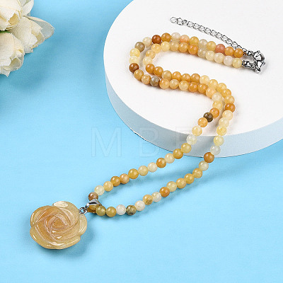 Natural Topaz Jade 4.5mm Round Beaded Flower Pendant Necklaces NJEW-T016-04N-1