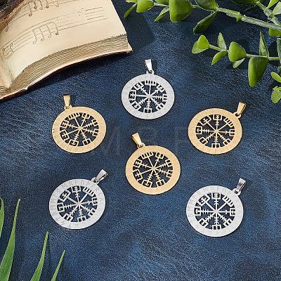 Unicraftale 6Pcs 2 Colors 304 Stainless Steel Norse Viking Compass Amulet Pendants STAS-UN0038-27-1