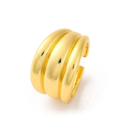 Rack Plating Brass Grooved Open Cuff Rings RJEW-K249-06G-1