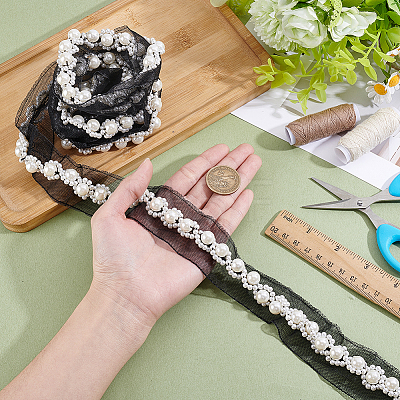 2Yards Netting Fabric Beaded Trim Ribbon OCOR-ME0001-64A-02-1