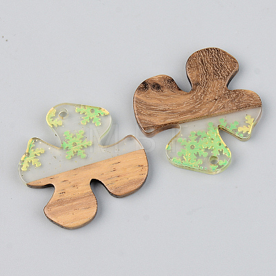 Transparent Resin & Walnut Wood Pendants RESI-S389-052B-D01-1