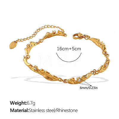 304 Stainless Steel Crystal Rhinestone Textured Link Chain Bracelets for Women WG1034E-01-1