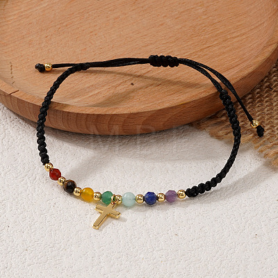 Chakra Natural Amethyst & Citrine & Red Jasper & Green Aventurine & Lapis Lazuli & Synthetic Turquoise Braided Bead Bracelets NE7743-1