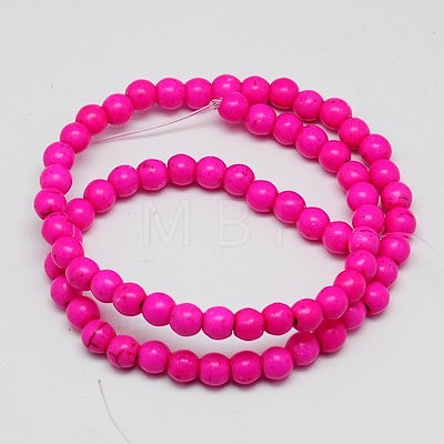 1 Strand Dyed Fuchsia Round Synthetic Turquoise Beads Strands X-TURQ-G106-4mm-02K-1