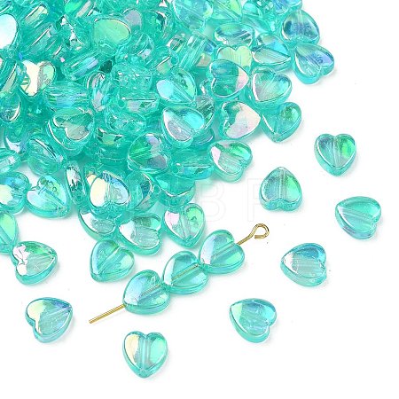 Green AB color Plated Acrylic Heart Beads X-PL539-837-1