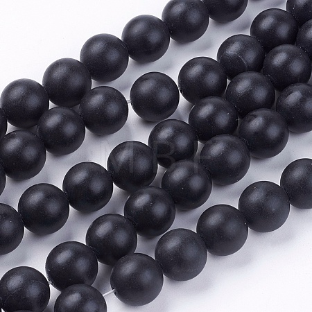 Natural Black Stone Bead Strands G-R193-01-12mm-1
