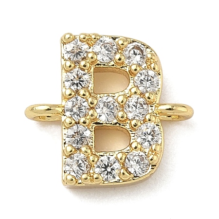 Brass Micro Pave Clear Cubic Zirconia Letter Links Connector Charms KK-I382-07G-B-1
