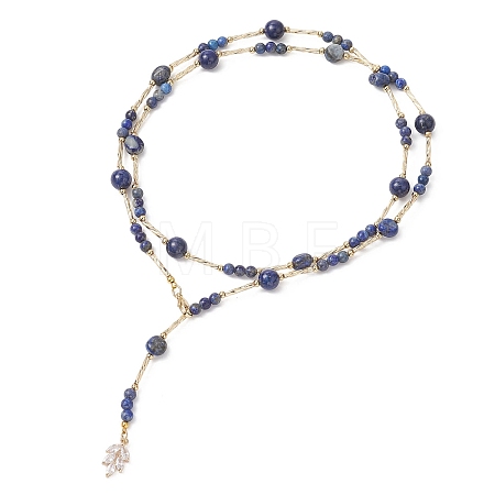 Natural Lapis Lazuli Round and Nuggets Lariat Necklaces NJEW-JN05727-1